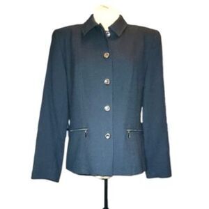 Rafaella Black 100% Pure New Wool Button Front Long Sleeve Blazer Jacket Size 8